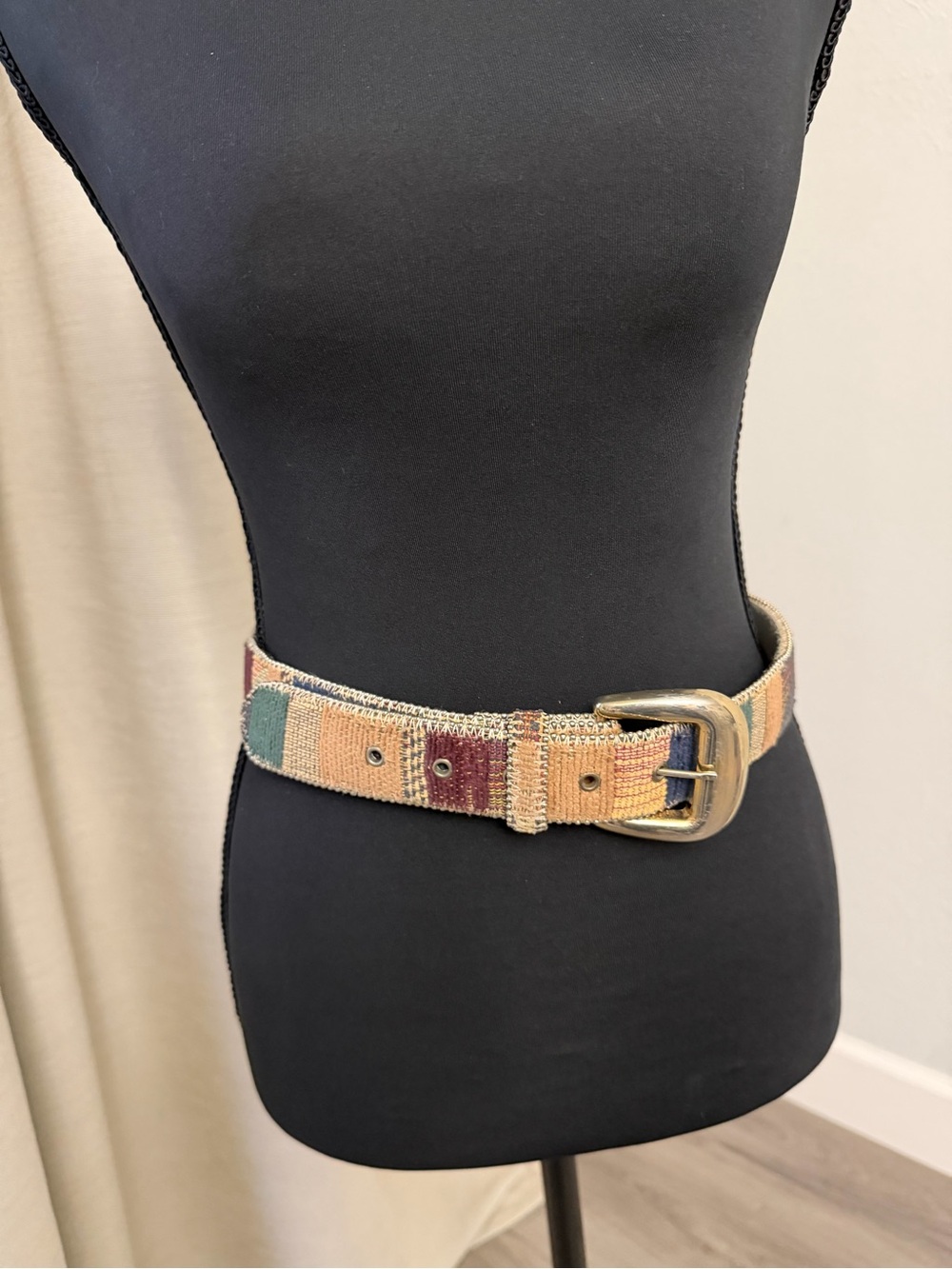 Absolutely Multicolor Woven Patchwork Belt with Gold Buckle